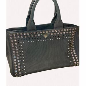 Prada Army Green Bijoux Embellished Canapa Bag